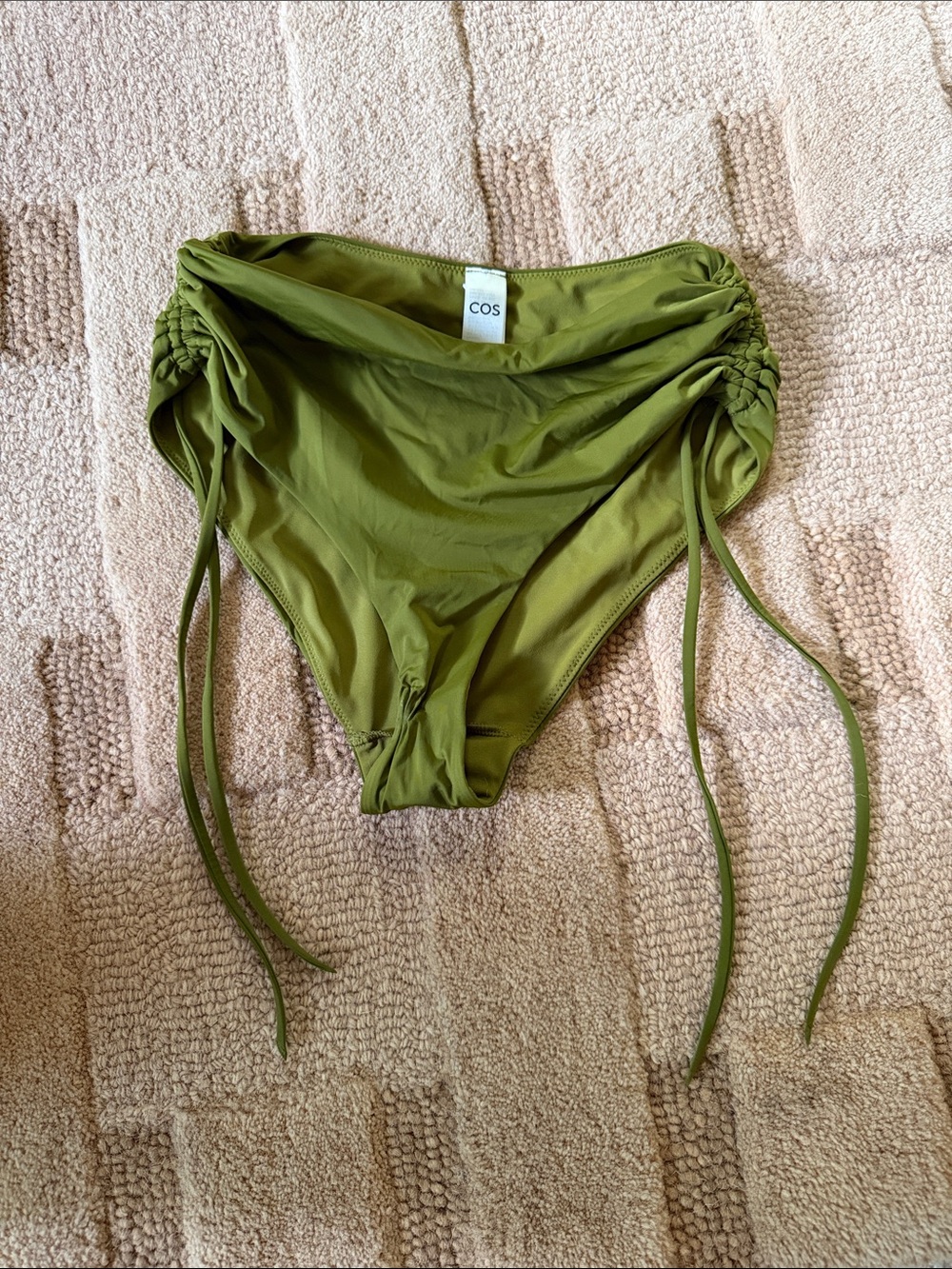 COS Olive Green High-Waist Ruched Side Swim Briefs